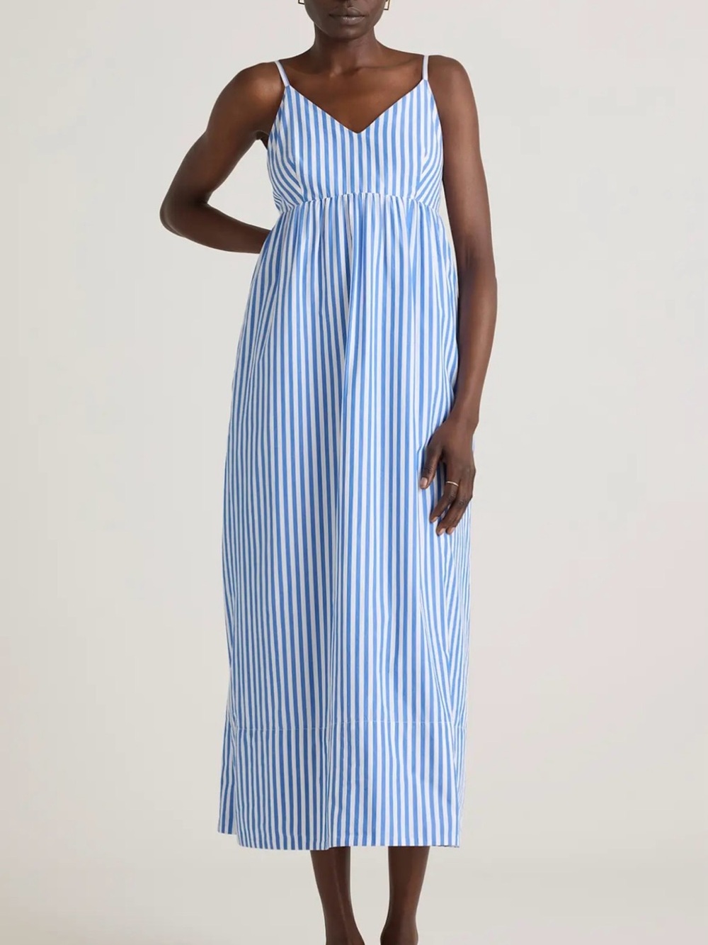 Quince Blue and White Striped Poplin Sleeveless Maxi Dress